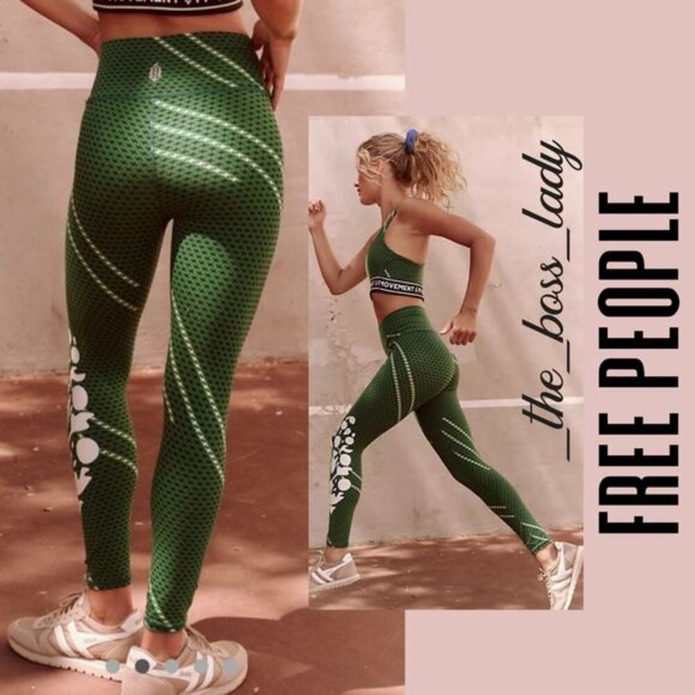 Free People pants printed leggings logo activewear XS green